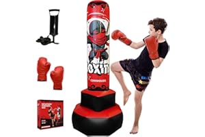 COMMOUDS 67inch Punching Bag for Kids, Inflatable Kids Boxing Set with Gloves, Fast Rebound Punching Bag for Practicing Karate, Taekwondo, MMA, Christmas/Birthday Gift for Boys Girls, Ages 6-14