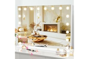 FENCHILIN Vanity Mirror for Makeup Bluetooth, Extra Large Hollywood Lighted Mirror with 18 Dimming LED Bulbs Smart, Tabletop/