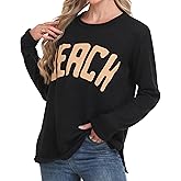 BAODANXSW Womens Casual Sweater Women's Casual Loose Letter Print Long Sleeve Crewneck Knitted Pullover