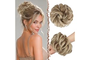 FESHFEN Messy Hair Bun Hair Pieces Wavy Curly Large Hair Bun Scrunchies Extensions Synthetic Tousled Updo Hairpieces for Wome