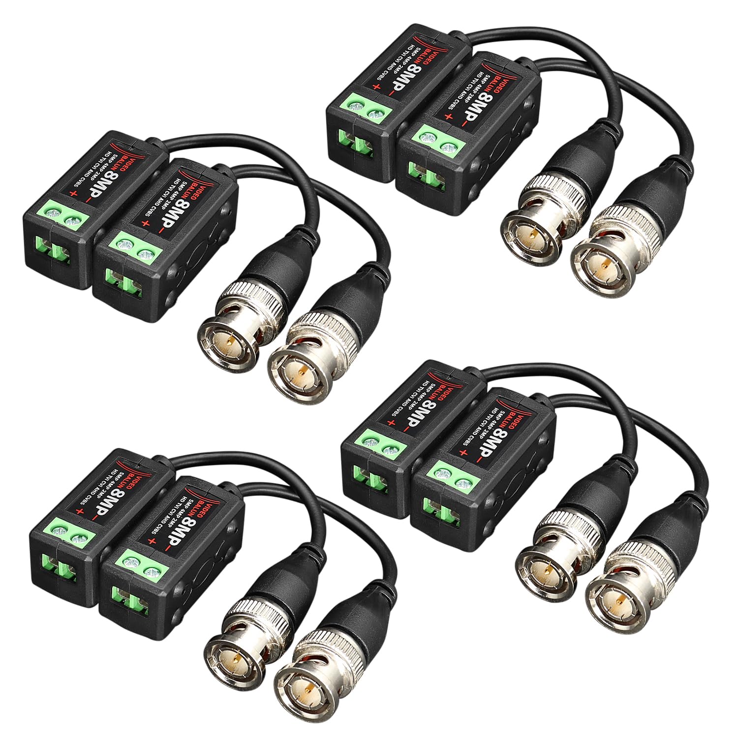 ANLINK 4 Pairs 4K 8MP HD Passive Video Balun Connectors, CCTV BNC Passive Video Balun Transceiver for BNC Male Cable via CAT5/5E/6 Twisted Pair Transmitter CCTV Camera System (4 Pairs, Screw Type) — image 1