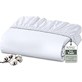 Royale Linens 100% Organic Cotton Fitted Sheet - Percale Weave - Super Soft Deep Pocket Bottom Sheets - White Elastic Sheet Twin Size - Twin Fitted Sheets Only - (39"x75"+15", White)