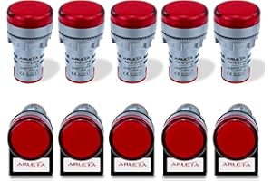 Arleta Voltage 12V/24V/110V/120V Current 20mA Energy Saving LED Indicator Light Mounting Hole Size 22mm(7/8 Inch) Red 10Pcs