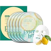 ESSENHERB Lemon Dill Rdiant Glow Sheet Mask &ndash; Niacinamide, TXA (5 Count) | Vegan Face Mask for Oily Skin, Pore Tightening &amp; Sebum Control, Gentle Exfoliation for Smooth Skin, Korean Skincare (5 Count)
