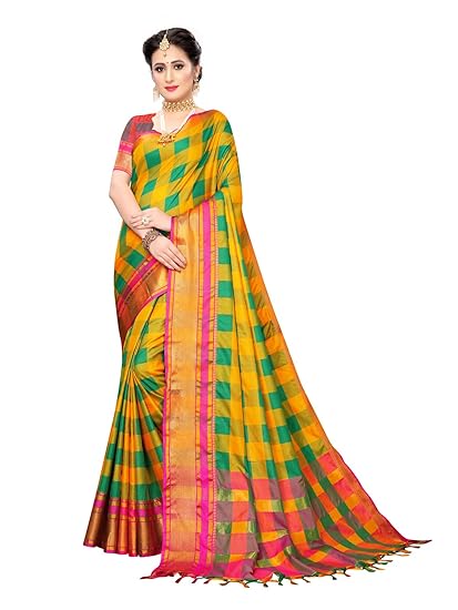 cotton with Blouse Piece Saree (1333ST5011_ Yellow (Mustard)_ One Size)