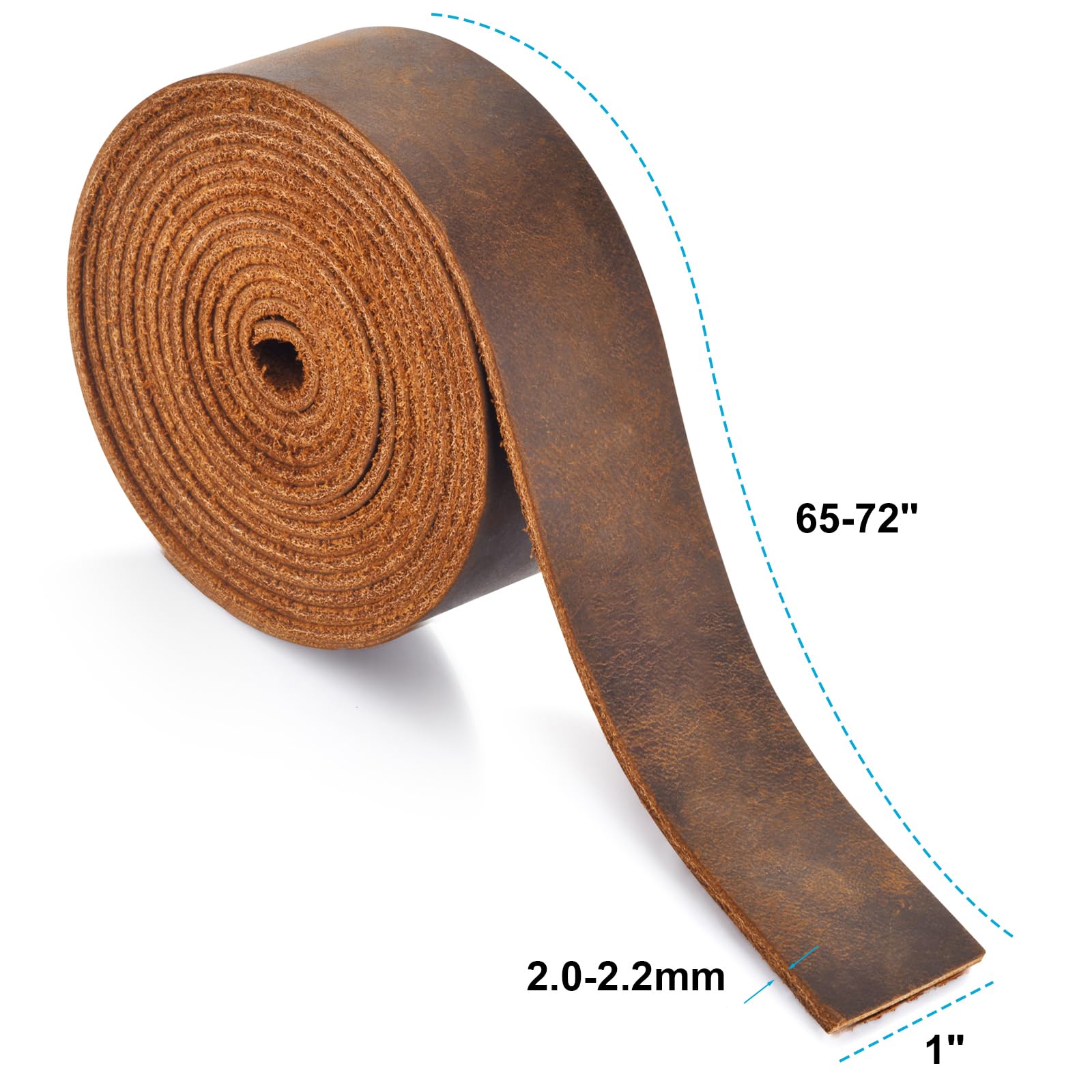 Leather Strap 1 Inches Wide Flat Leather Strips, Genuine Full Grain Cowhide Oil Tan Leather Strip for DIY Craft Projects, Tooling, Belt, Garden Tools (2.2mm Thick_65-72 Inches Lengths_DK Brown)