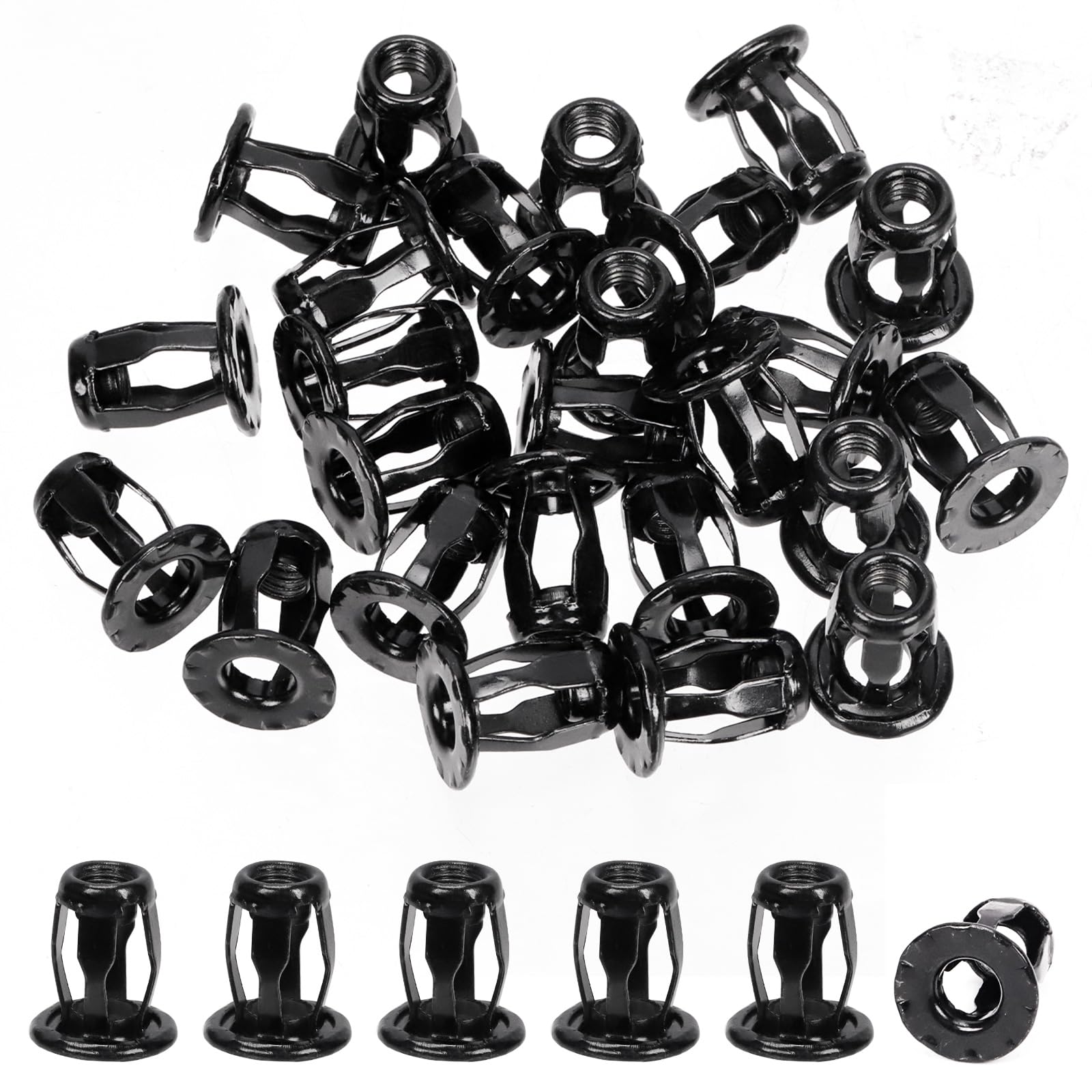 Mardatt 25Pcs M6 Jack Nuts Assortment Kit, Expansion Insert Nuts Petal Nuts Jack Nut Screw Anchor for Hollow Wall Plastic Polywood Pressboard Hardboard (M6 - Black)