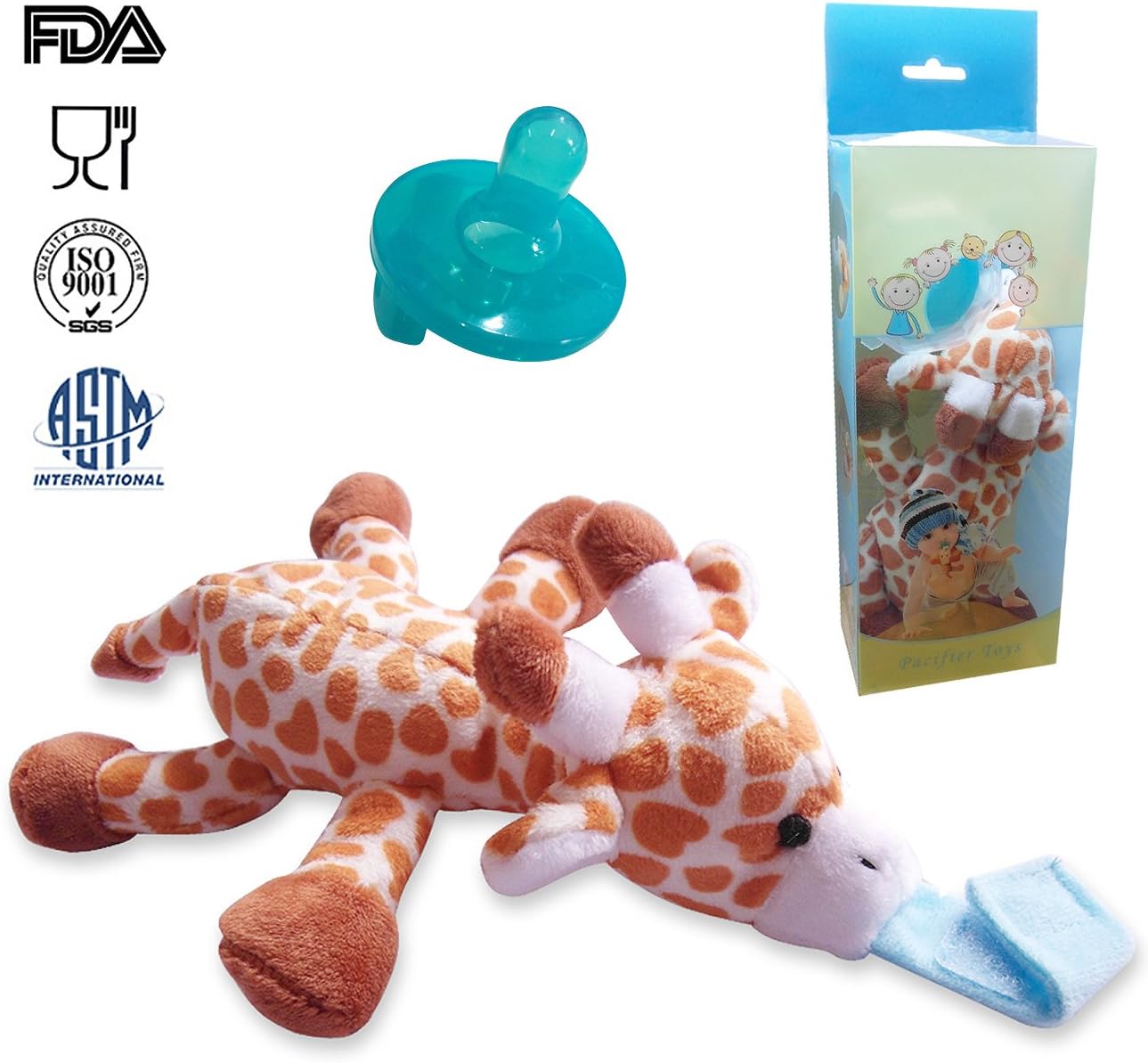 UDENGS Infant Pacifier & Pacifier Toy Holder , Teething Soother Pacifier with Detachable Stuffed Animal Removable for Cleaning and Sanitizing (Giraffe)
