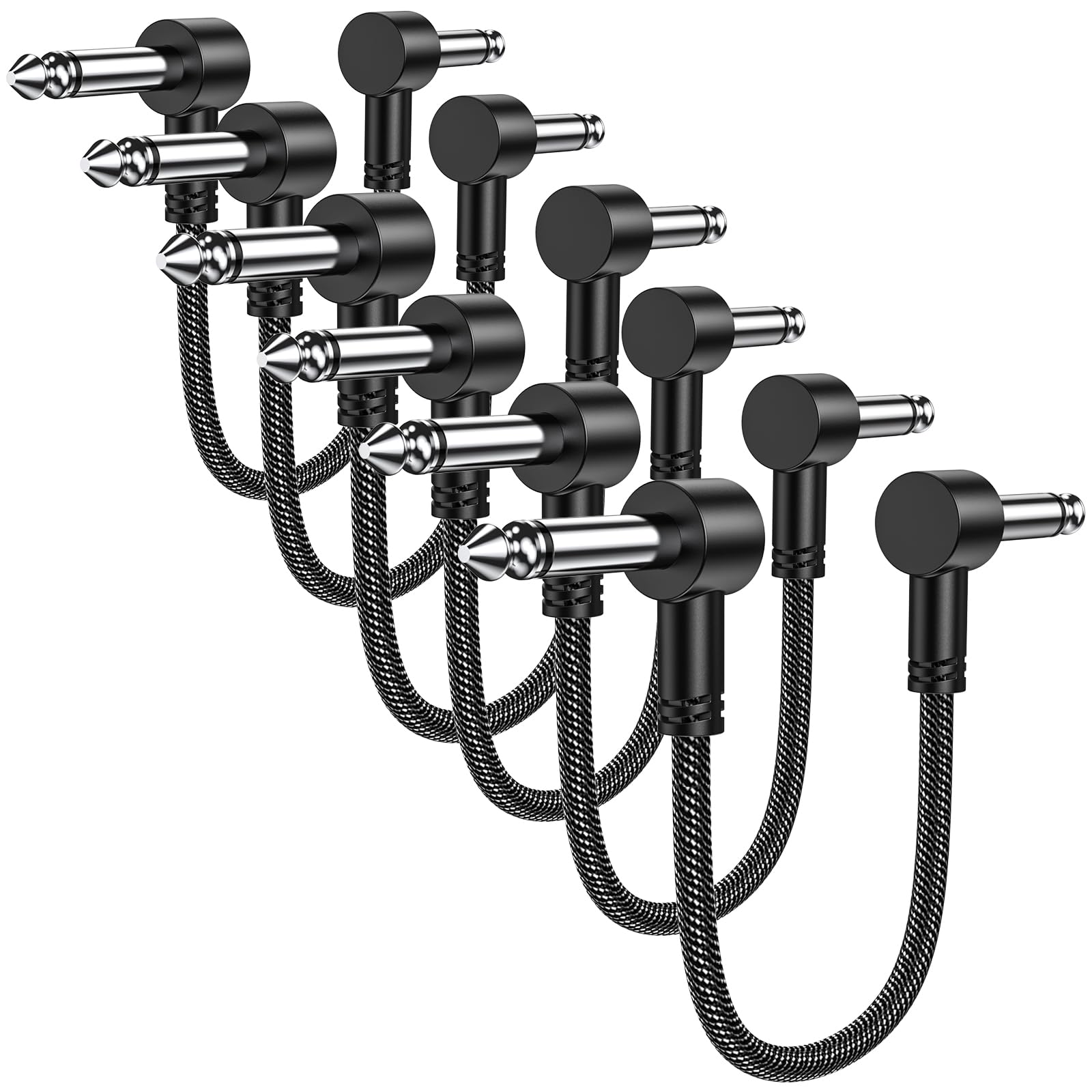 MOSWAG Patch Cables 6 Pack, 6 Inch Flat Guitar Patch Cables with Right Angle 1/4 Inch Plugs for Variety Pedals, Amplifiers, Audio Equipment