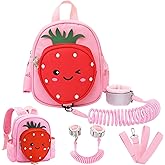 Toddler Backpack with Leash, Accmor 4 in 1 Kids Mini Backpacks with Anti Lost Wrist Link, Cute Child Harness Bag Rein for Outdoor, Strawberry Back Pack Rope Tether for Baby Girls Aged 1-3 Years (Pink)