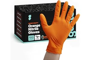100 Count 8 Mil Nitrile Disposable Gloves - Industrial Grade, Safety Work, Food safe, Diamond Textured Orange Gloves