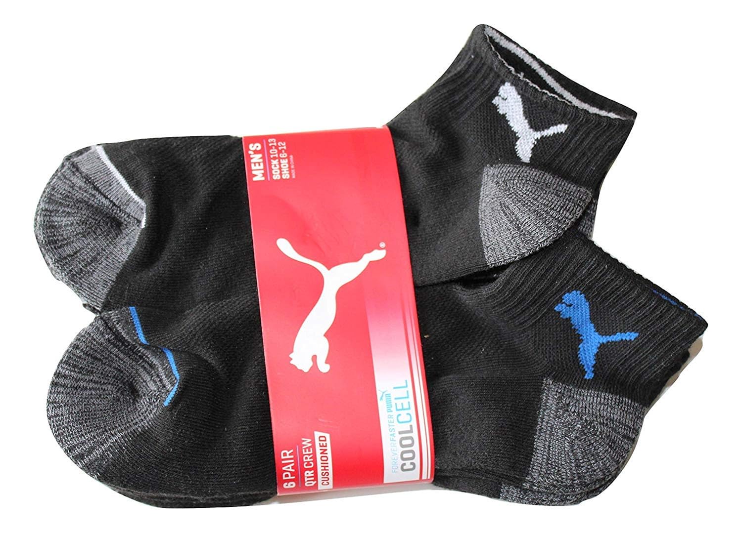 PUMA Mens 6 Pack Quarter Crew Socks Active Clothing