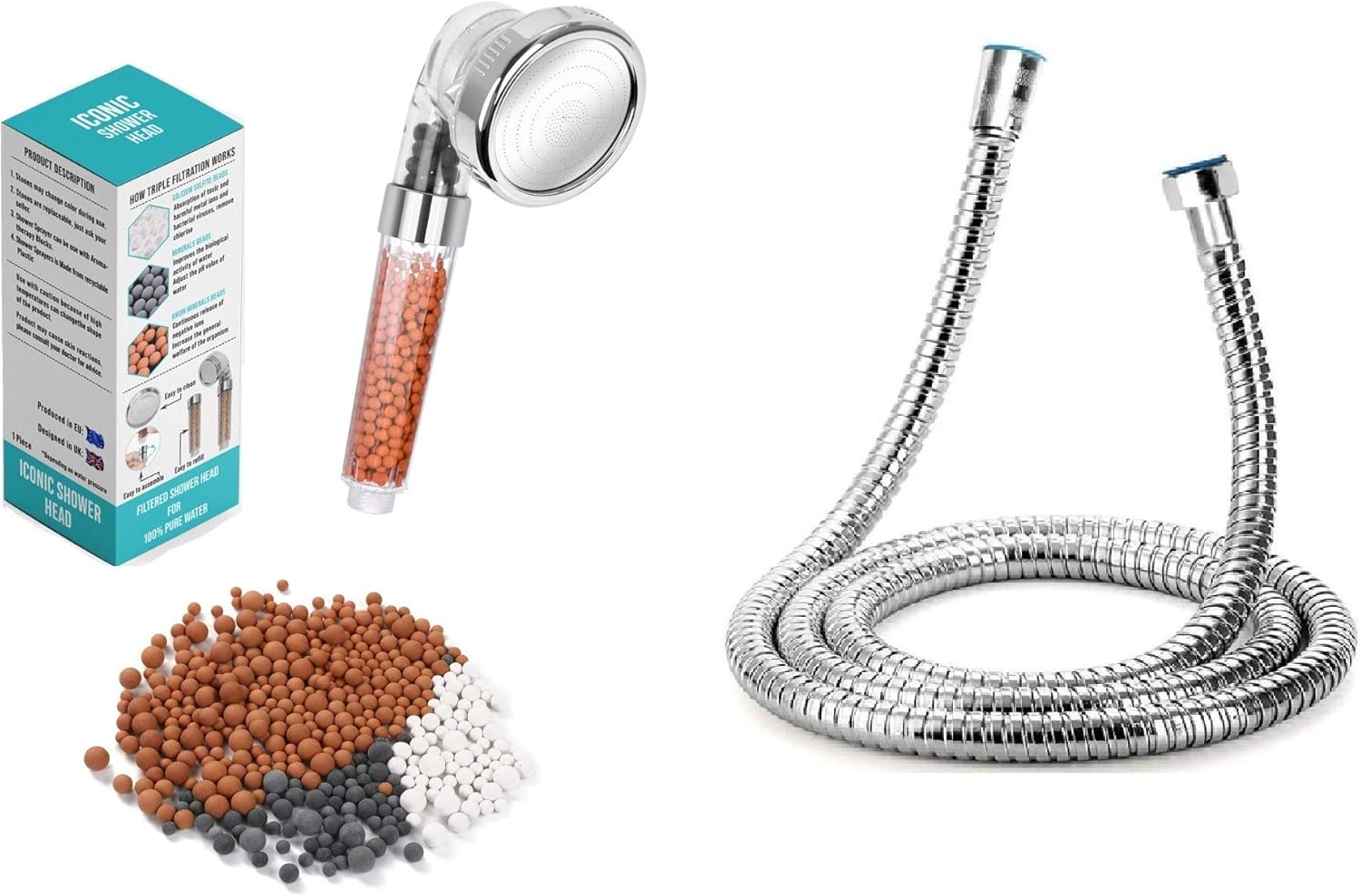 Shower Head with Hose 1,5 m/59in Fits 95% Wall Outlet or Mixer taps 1/2G 20mm (Might not fit Electric Shower)
