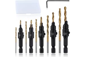 SPEEDWOX 5Pcs Countersink Drill Bit Set for Wood Drill Bits for Holes Tapered Drill Bits Counter Sinker Drill Bit Set with Al
