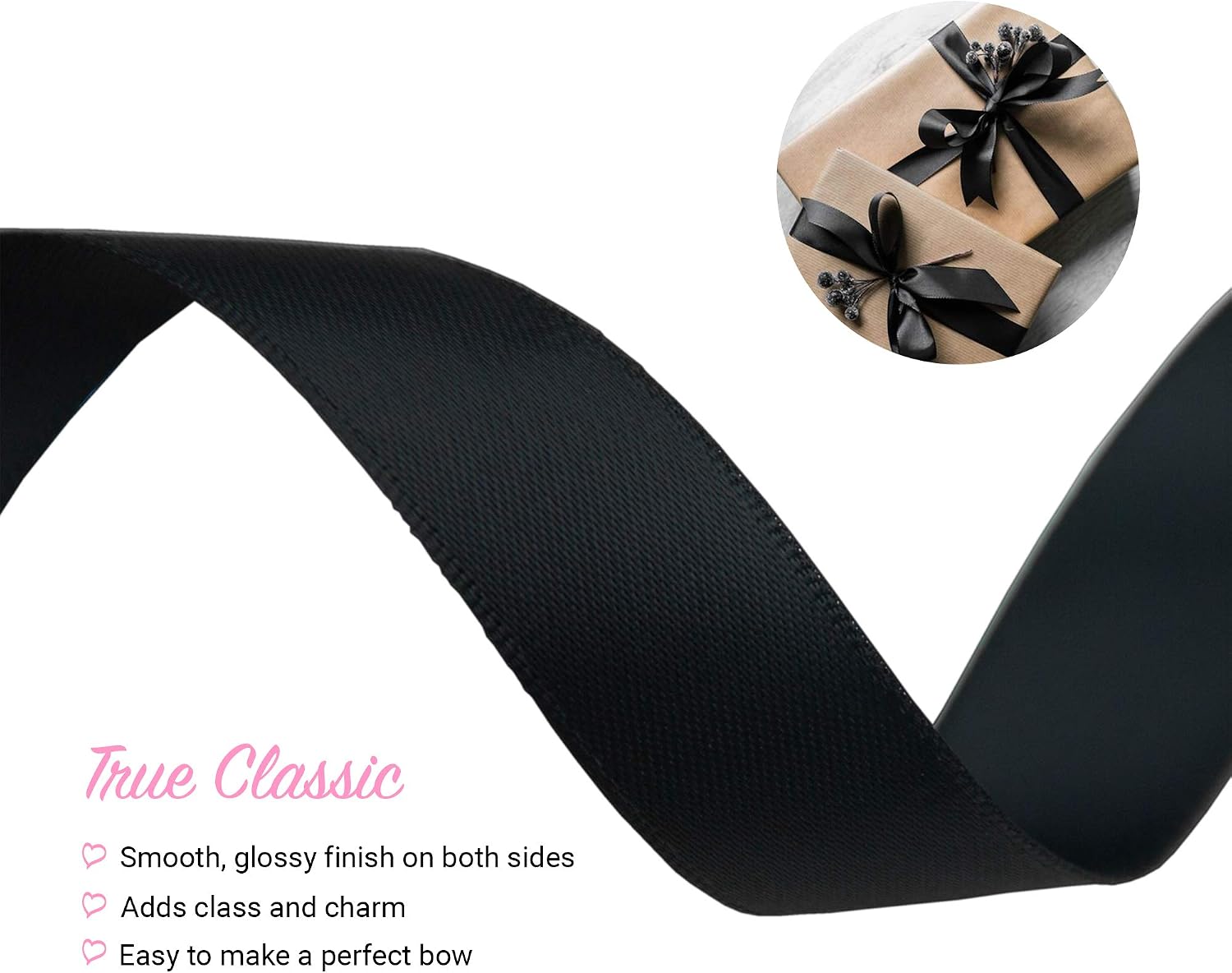 VATIN 16mm Double Faced Polyester Black Satin Ribbon, 23 Metre Spool, Perfect for Wedding Decor Wreath, Baby Shower - Image 5