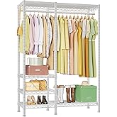 Ulif F4 Heavy Duty Clothes Rack (With Hanger Rod) Freestanding Clothing Racks for Hanging Clothes，Adjustable Closet Organizer System, Portable Garment Rack 45"W x 15.8"D x 71.3"H,Max Load 600LBS,White