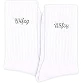XZMBQ Wifey Socks for Women Bride - White Cotton with Silver Embroidered Design | Wedding Party, Honeymoon Essentials | Non-Slip Bridal Shower Gifts for Wife, Newlywed Couple. (078)