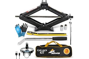 AMVIA Car Jack Kit | Scissor Jack for Car 3 Ton (6,600 lbs) - Tire Jack Tool Kit | Portable, Ideal for SUV and Auto - Universal Kit with Lug Wrench | Heavy Duty Material