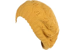 BE YOUR OWN STYLE BYOS Women Mid-Weight Slouchy Leafy Cutout Crochet Soft Knit French Beret Hat