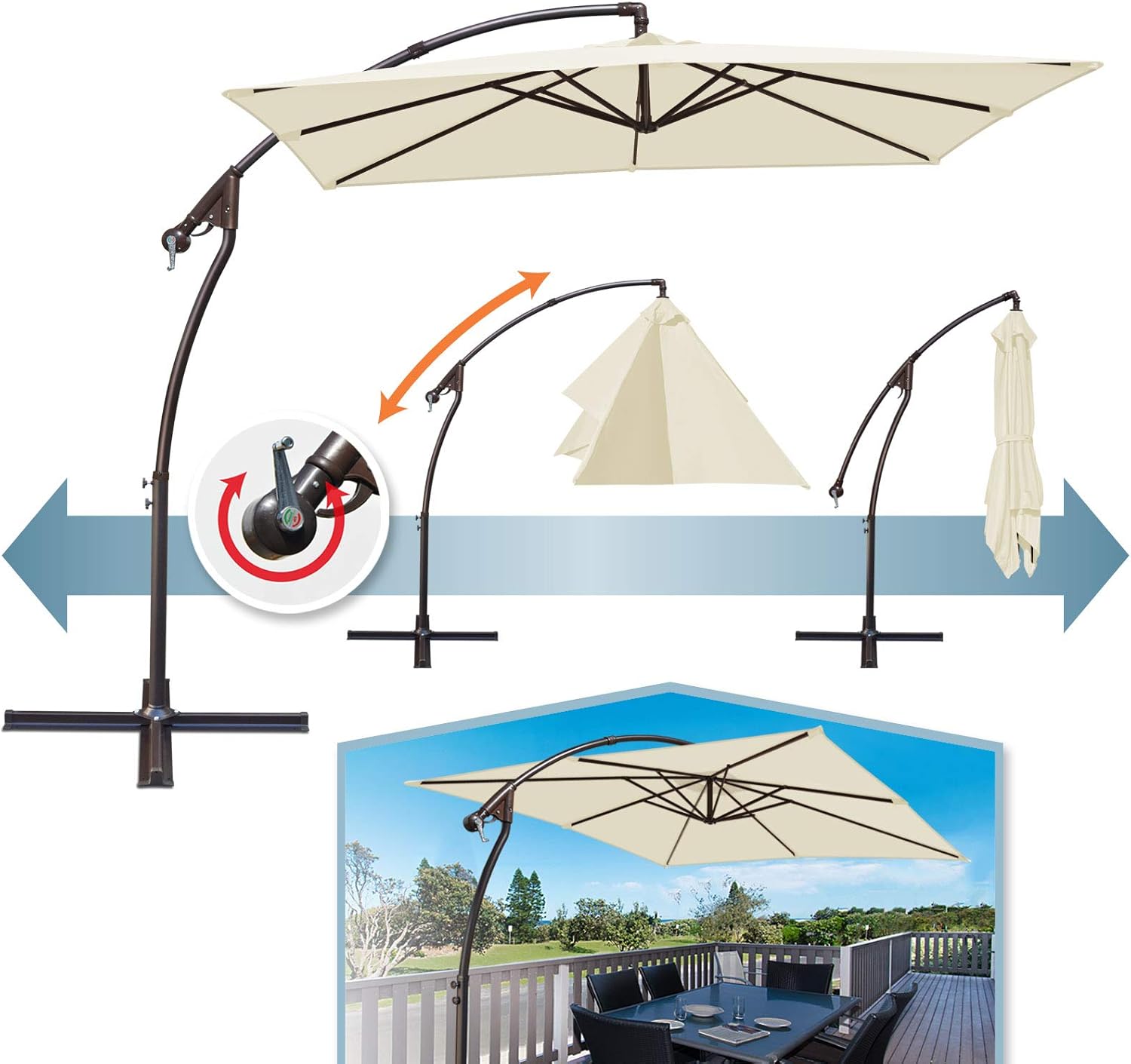 Amazon Com Benefitusa 8 X8 Outdoor Cantilever Banana Umbrella Patio Offset Parasol Garden Sunshade Hanging Market 360 C Rotational Function Ecru Garden Outdoor