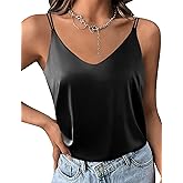 Ekouaer Womens 2-Pack Silk Satin Camisole Tank Top V Neck Sexy Cross Back Spaghetti Strap Cami Sleeveless Lounge Tops S-XXL