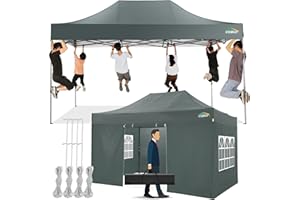 COBIZI 10x15 Pop up Canopy Tent 10x15 Canopy with 4 Sidewalls Waterproof Heavy Duty Commercial Canopy for Parties Outdoor Garden Gazebo Tent, Carry Bag(10x15ft, Gray)