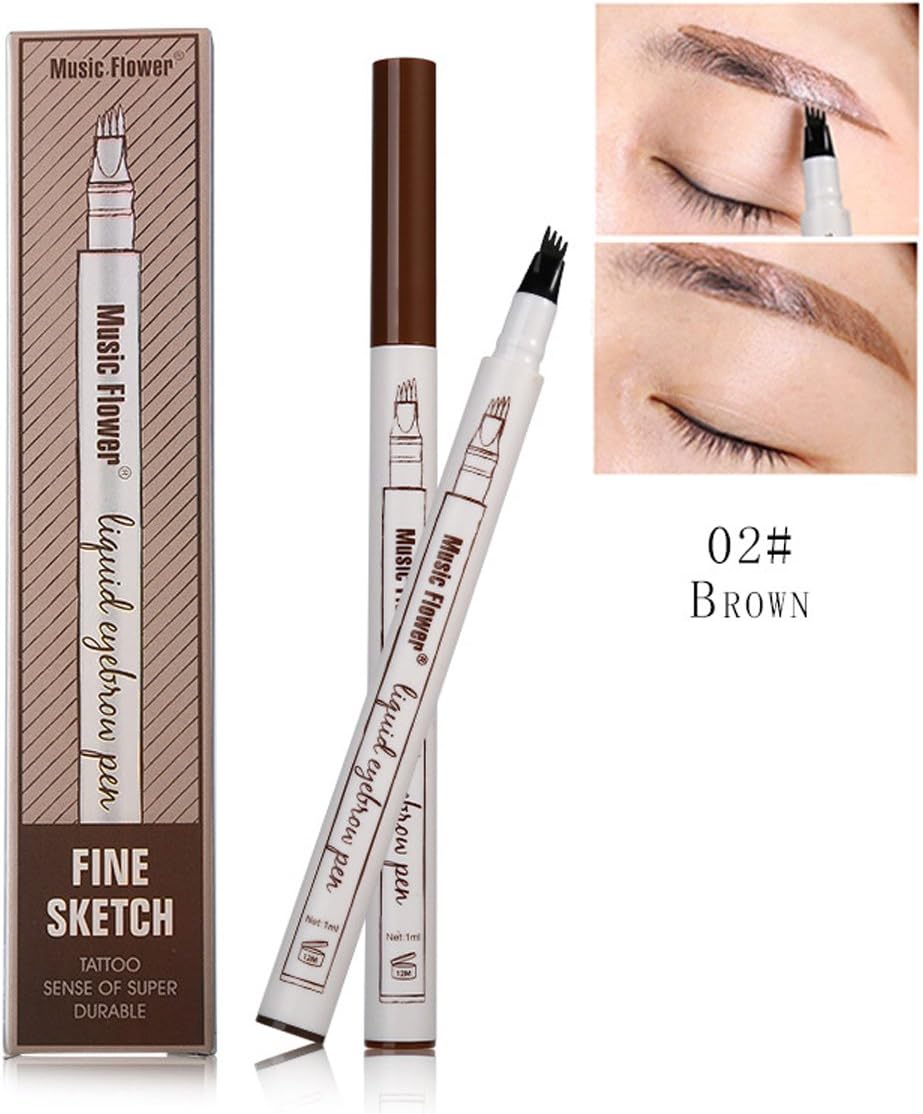 Tattoo Eyebrow Pen with Four Tips, GreeStore Long-lasting Waterproof Brow Gel Fine Eyebrow Pencil, Smudge-proof Super Durable Eye Brow Make up Pencil Beauty Tools, 2# Light brown