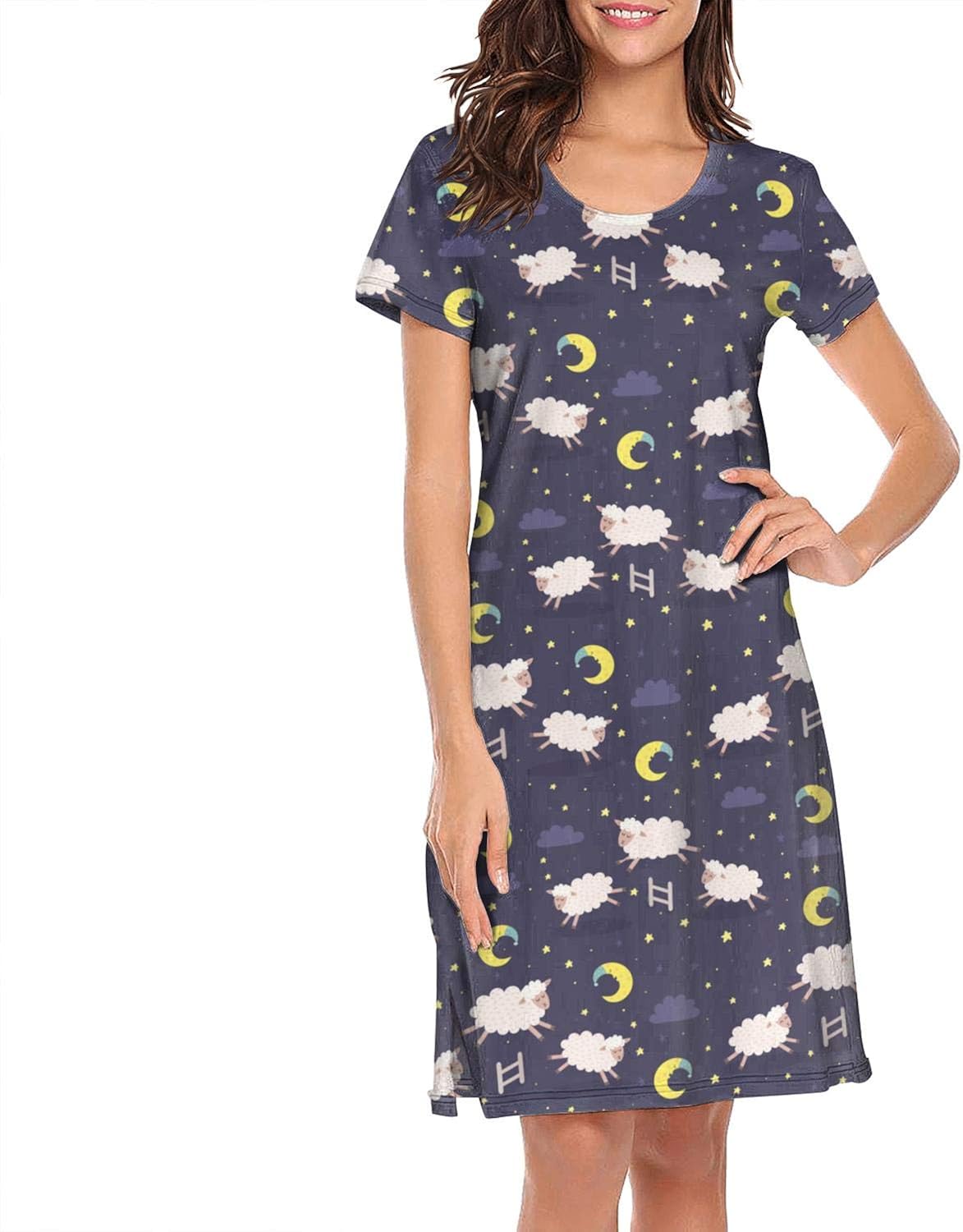 Women I Just Freaking Love Sheep Ok Nightgowns Print Sleep Dress Crew Neck Sleepwear at Amazon