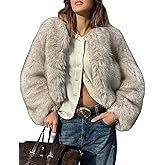 Yimoon Womens Faux Fur Coat Cropped Fur Jacket Fluffy Open Front Winter Warm Outerwear