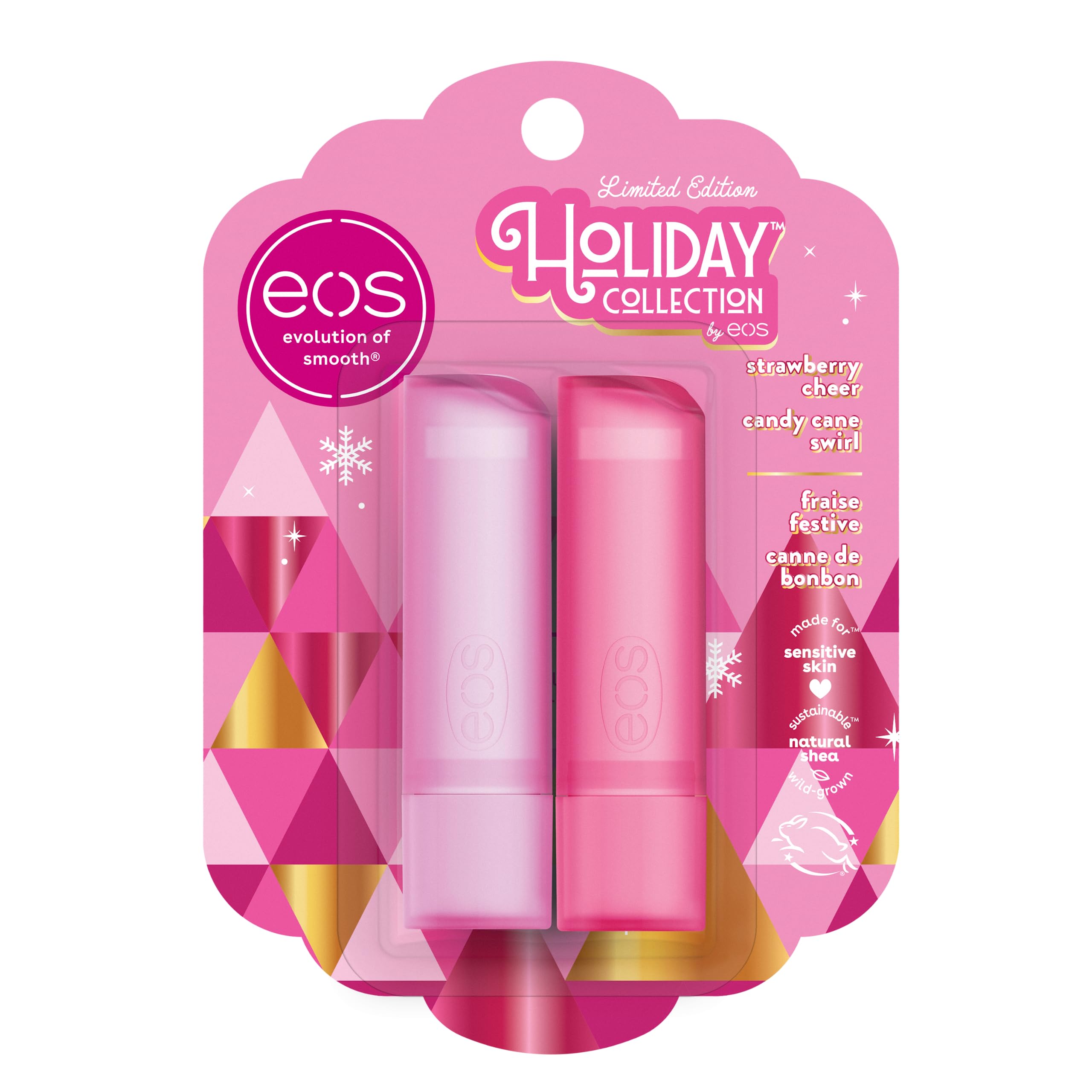 eos Holiday Lip Balm Gift- Strawberry Cheer & Candy Cane Swirl, Stocking Stuffers, All-Day Moisture Lip Care, 0.14 oz, 2-Pack