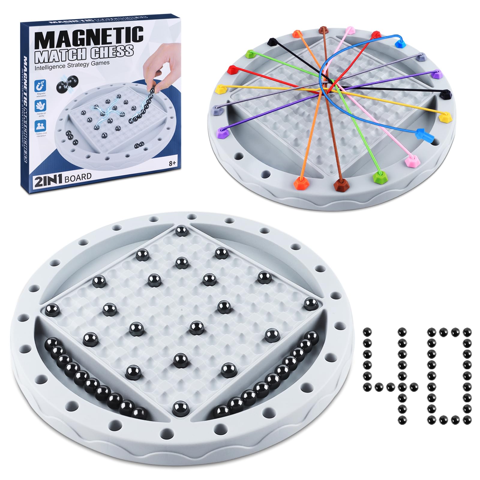 Photo 1 of 2 in 1 Board Games, Magnetic Chess & Rope Untangling Puzzle Game, Travel, Family Games for Kids and Adults, 40 Pcs Stones, Brainy Knots, Multi-Challenges for Age 8+, Educational Strategy, 2-4 Players