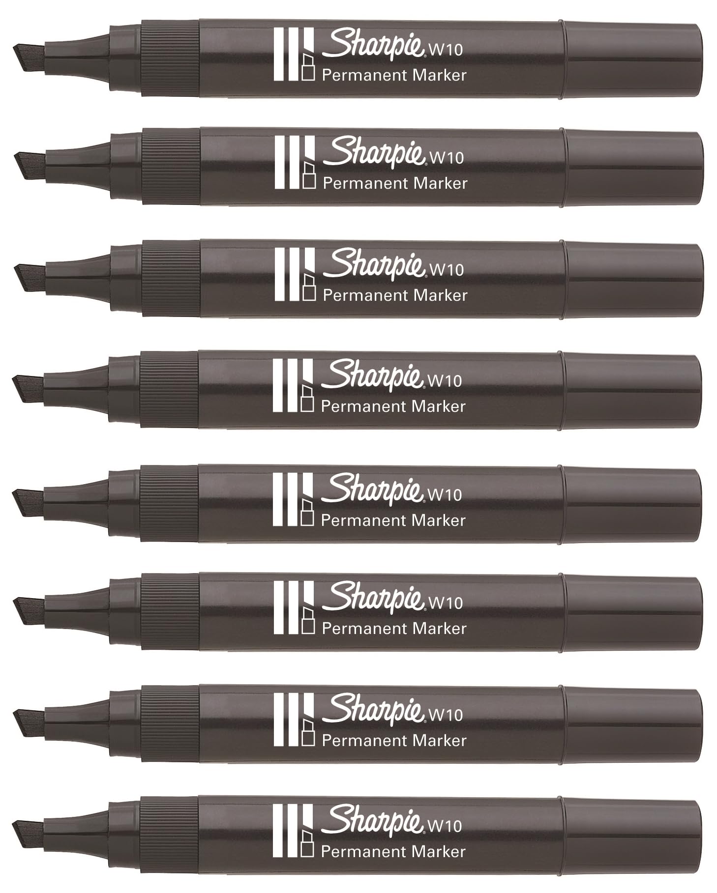 Sharpie W10 Permanent Markers - Chisel Wedge Tip - Black Ink - Pack of 8