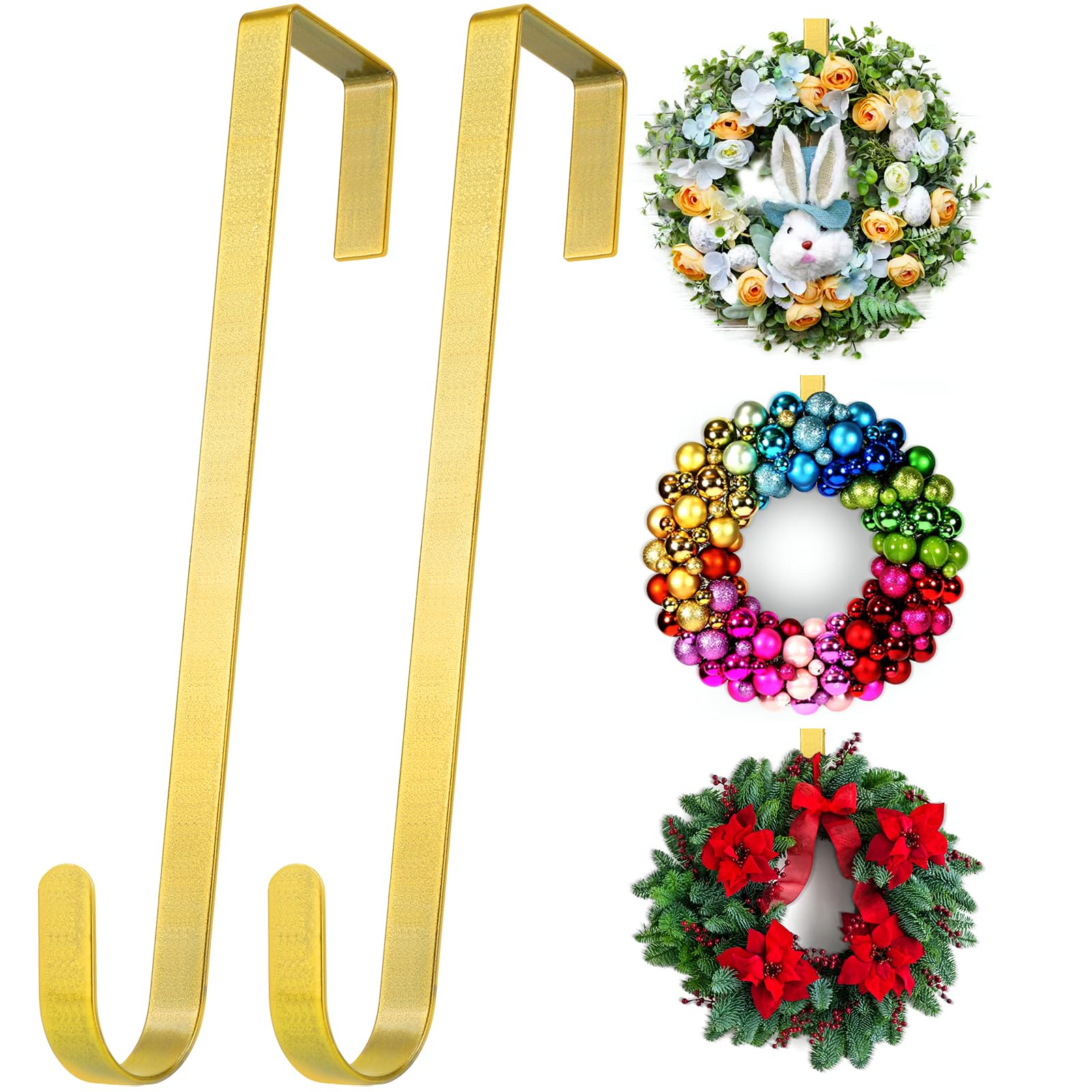 Photo 1 of 12” Wreath Door Hanger Over the Door Hooks,Non Scratch Wreath Hangers for Front Door Décor,Metal Wreath Hanger Hooks for Hanging Easter Christmas Spring Decoration,Thin Door Hanger for Wreath,2 Pack