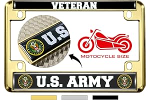 BESTLICENSEPLATEFRAMES [Officially Licensed Product] - Motorcycle Domed Custom-Made Personalized Metal License Plate Frame with Veteran US Army Design - Gold