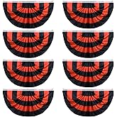Newwiee 8 Pcs Flag Bunting Black Orange Halloween Bunting Half Fan Hanging Pleated Flag Banner with 3 Grommets 3 x 1.5 ft for Halloween Indoor Outdoor House Holiday Yard Decorations Party