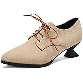 SHEMEE Women's Kitten Heels Oxford Pumps Victorian Style Vintage Mid-Heels Lace Up Brogues Witch Costume Cosplay Shoes