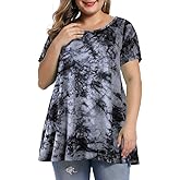 MONNURO Womens Plus Size Short Sleeve Swing Tunic Tops Casual Loose Fit Flare Basic T-Shirts