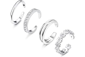 ADRAMATA 4 Pcs 925 Sterling Silver Toe Rings for Women Open Adjustable Band Rings Jewelry Set