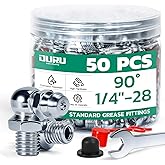OURU 1/4"-28 SAE Grease Fittings Kit, 90 Degree with Caps &amp; Wrench(9mm) | Secure Seal, Corrosion-Resistant, for Automotive, Agricultural, Heavy Industrial, Grease Zerk Fittings for Grease Gun