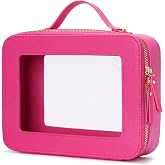 Popvibe Clear Makeup Bag Travel Cosmetic Case Transparent Toiletry Bag with Zipper, Portable Make Up Organizer Traveling Compact Car Bag for Essentials, Hotpink, Large
