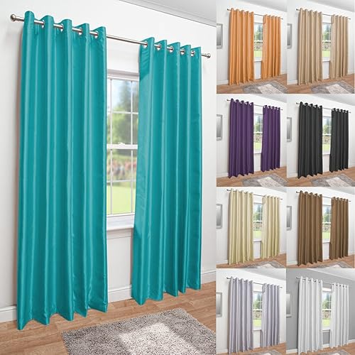 TEAL FAUX SILK LINED CURTAINS WITH EYELET RING TOP 66 x 72" Amazon.co