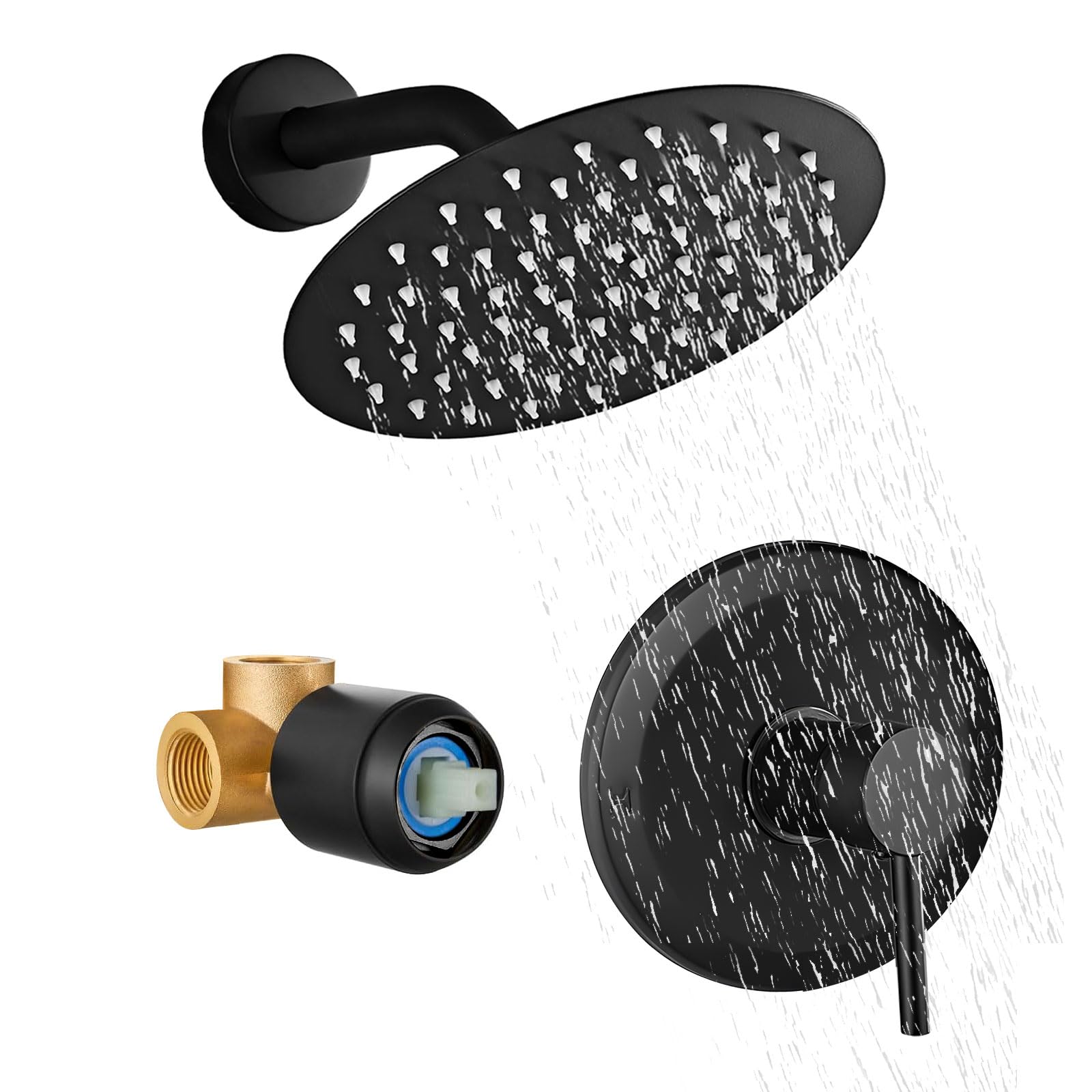 Photo 1 of HUCKLE Shower Faucet Set with Shower Head, 8-Inch Black Shower Faucet with Valve, Single-Handle Rainfall Shower Head, Matte Black Shower Head for Bathroom