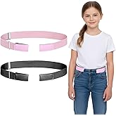 Josojoou 2PCS Elastic Belt without buckle for Girl, Comfortable Stretch Invisible Belt, Adjustable Elastic Waist Belts for Jeans Pants, Unisex, Fashionable and Versatile, 17-27In