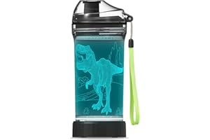 YuanDian Light Up Kids Water Bottle with 3D Dinosaur Tyrannosaurus Rex Design- 14 OZ Tritan BPA Free - Cool Drinking Cups Gift for School Kids Boy Girl Child Christmas Holiday