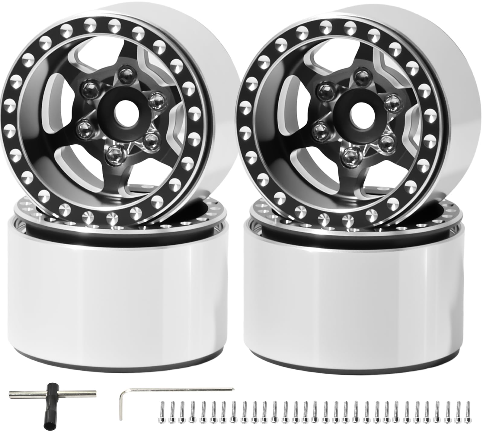 RcThjia 1.0 Beadlock Wheel Rim Set Aluminum Alloy RC Upgrade Part For Traxxas 1/18 TRX4M 1/24 Axial SCX24 FMS FCX24 Gladiator Bronco C10 JLU Deadbolt B17 RC Crawlers Upgrade Off-road(4Pcs/set)