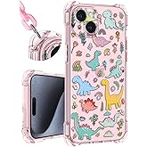 Toycamp for iPhone 15 Plus Case with Strap for Women - Cute Funny Girls Girly Little Dinosaur Pattern Design for iPhone 15Plus Case with Wrist Lanyards Four Corners Flexible Hang Style