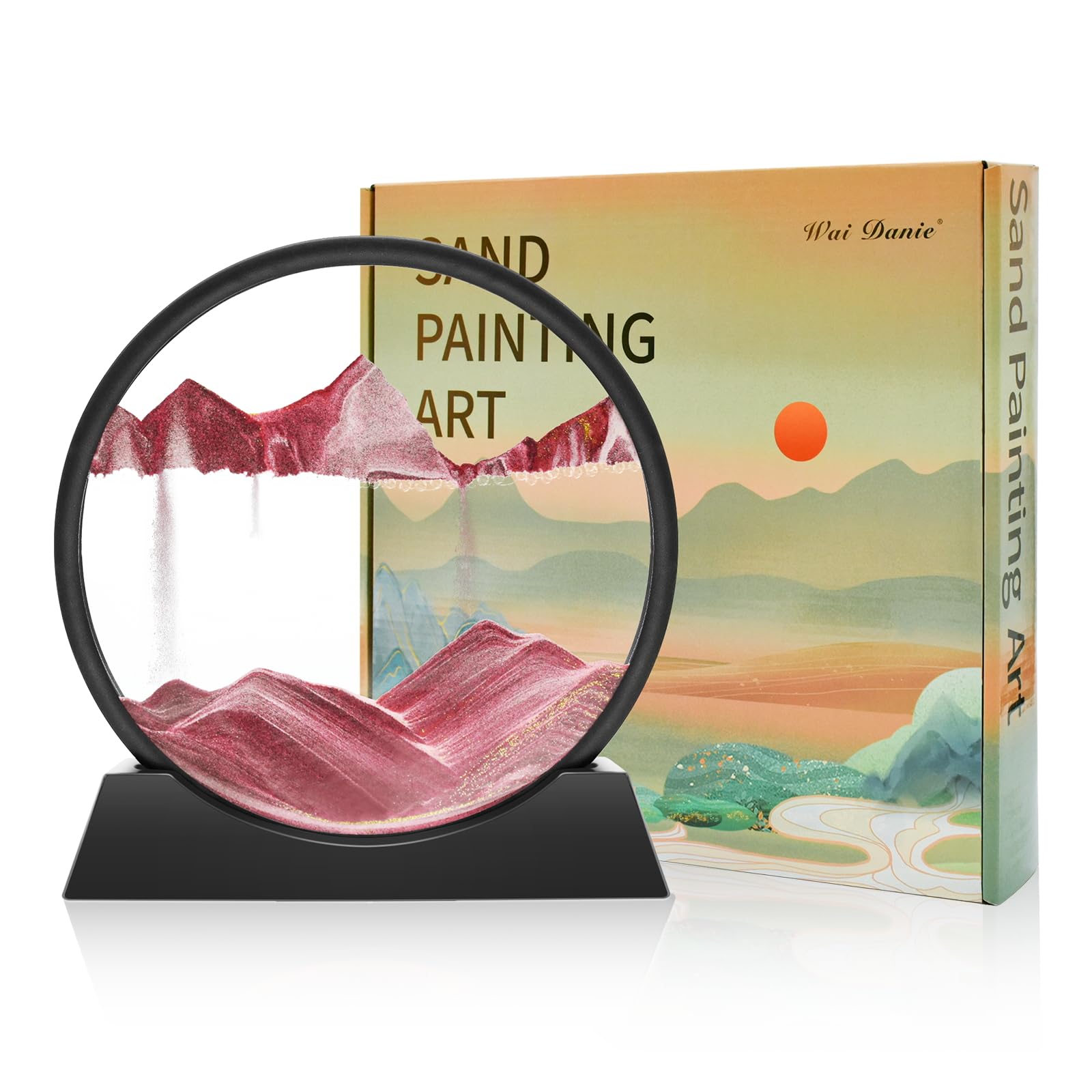 Wai Danie Moving Sand Art Picture 3D Hourglass Deep Sea Sandscape Liquid Motion Display Painting Flowing Sand Frame Relaxing Desktop Home Office Work Decor (Caramel Color, 12")