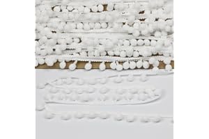 dlboboai Mini Pom Pom Trim Lace Polyester Small Round Ball Fringe Trim 18 Yards 12 mm Wide for Sewing Crafts Clothing Curtains Accessories Lampshade Home DIY Decoration (White, 12mm/0.47 inch Wide)