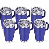 VEGOND 20 oz Tumbler Bulk with Handle Lid and Straw, Stainless Steel Insulated Travel Coffee Mug Set, Spill Proof Double Wall Metal Tumblers Cups, Royal Blue 6 Pack