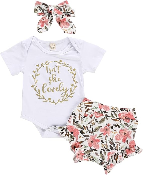 Amazon Co Jp ベビー服 セットアップ Kaoayi ロンパース ショートパンツ ヘッドバンド セット かわいい 赤ちゃん 上下セット 女の子 半袖 カバーオール 花柄 ハーフパンツ 春 夏 新生児 おしゃれ 肌着 パジャマ 韓国 幼児服 退院 こどもの日 出産お祝い 服